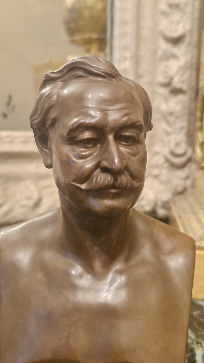 Buste en bronze figurant Ferdinand De Lesseps, Barbedienne-photo-2