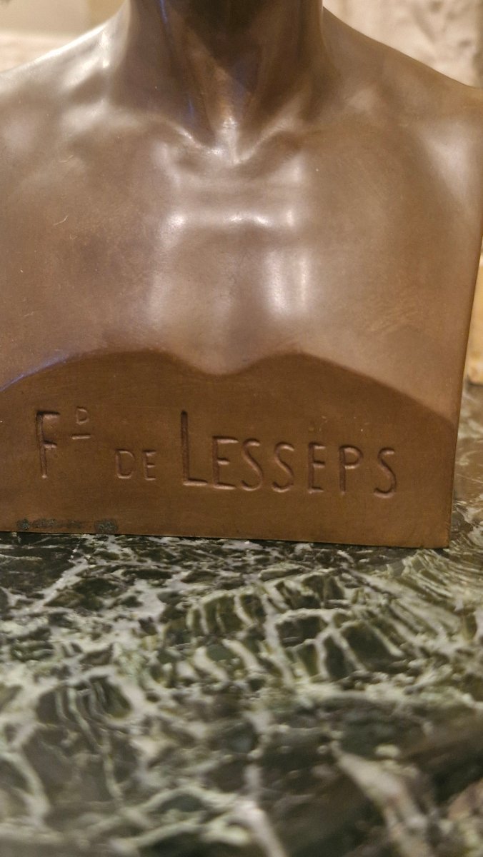 Buste en bronze figurant Ferdinand De Lesseps, Barbedienne-photo-2