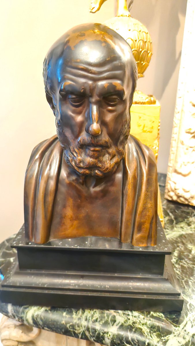 Buste en bronze figurant Hippocrate -photo-2
