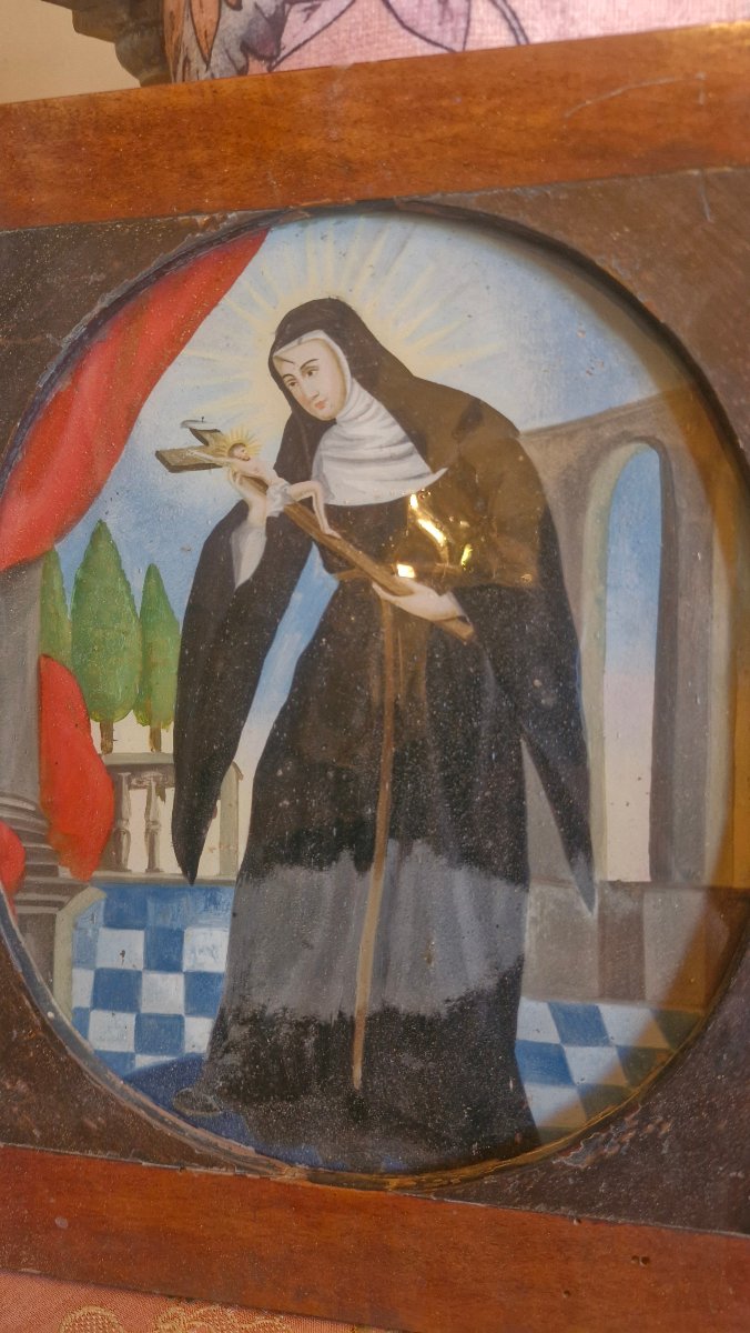 Pair Of 18th-century Religious Images Mounted Under Glass -photo-2