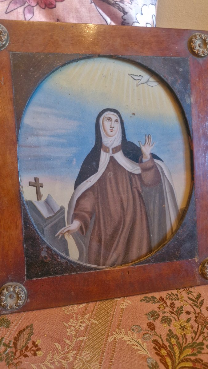 Pair Of 18th-century Religious Images Mounted Under Glass -photo-3