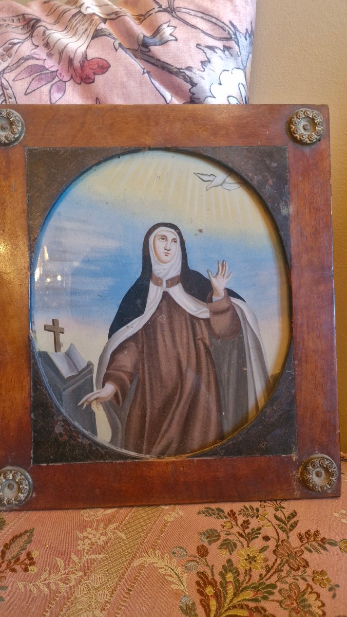 Pair Of 18th-century Religious Images Mounted Under Glass -photo-4