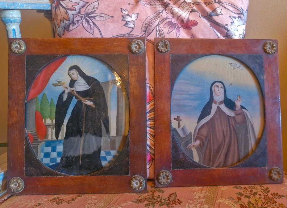 Pair Of 18th-century Religious Images Mounted Under Glass 