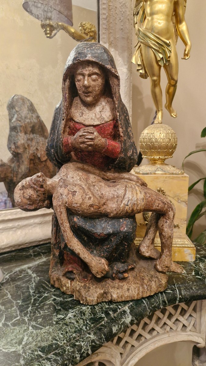 Pietà en bois Polychrome Époque XVII Ème S -photo-2
