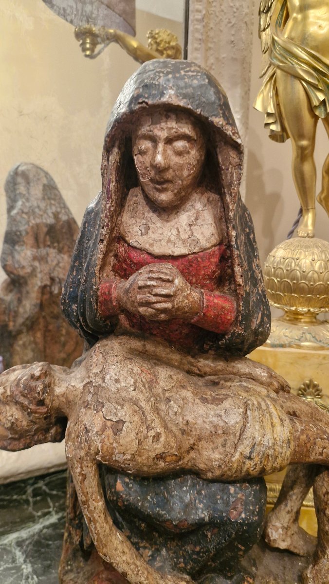 Pietà en bois Polychrome Époque XVII Ème S -photo-3