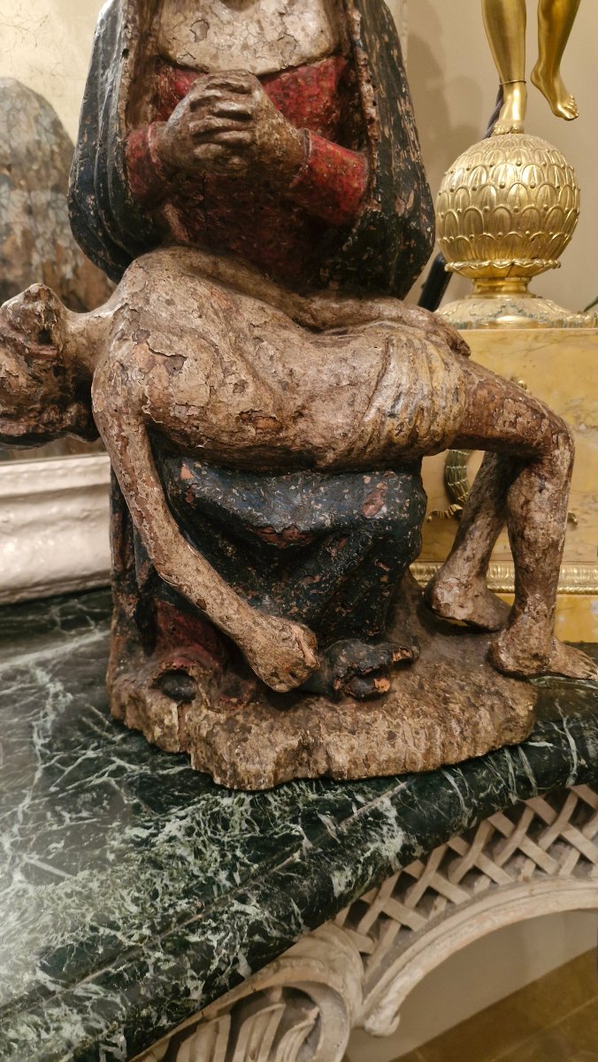 Pietà en bois Polychrome Époque XVII Ème S -photo-1
