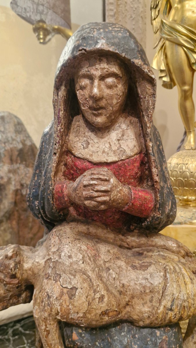 Pietà en bois Polychrome Époque XVII Ème S -photo-3