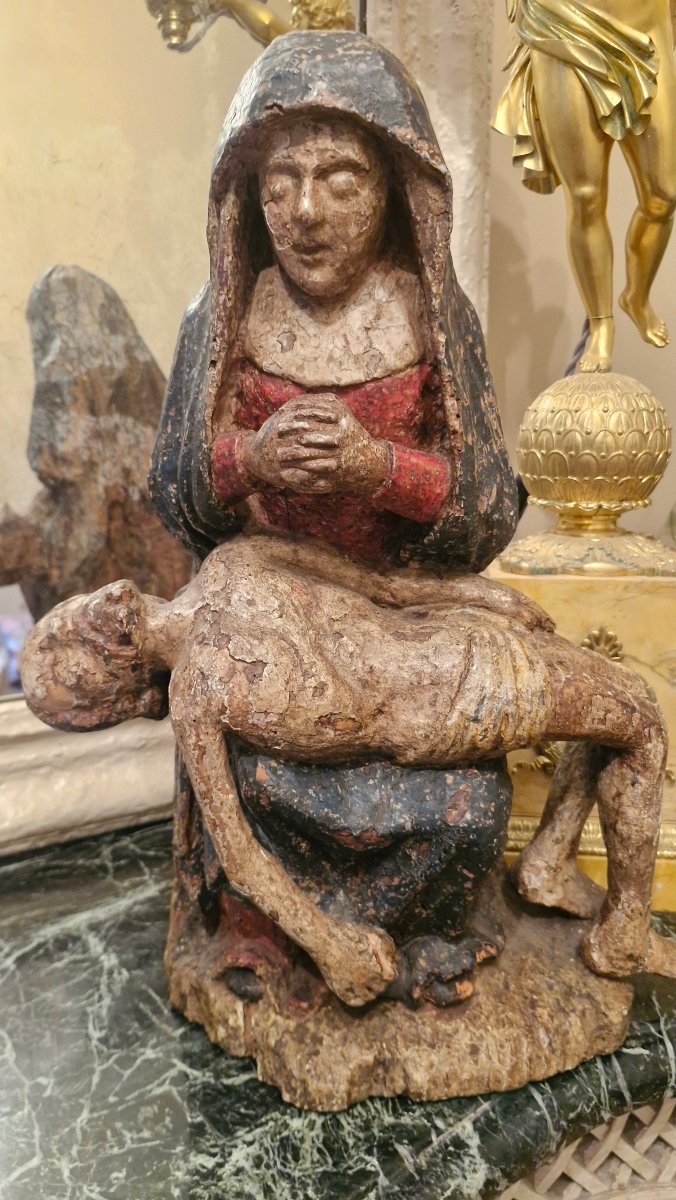 Pietà en bois Polychrome Époque XVII Ème S -photo-6