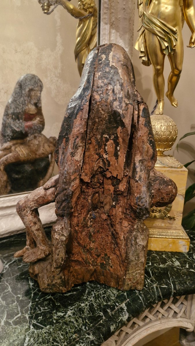 Pietà en bois Polychrome Époque XVII Ème S -photo-7