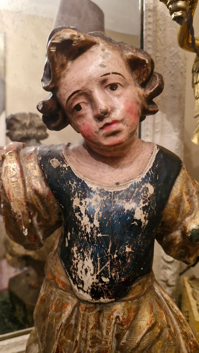 18th-century Polychrome Wooden Carved Angel -photo-3