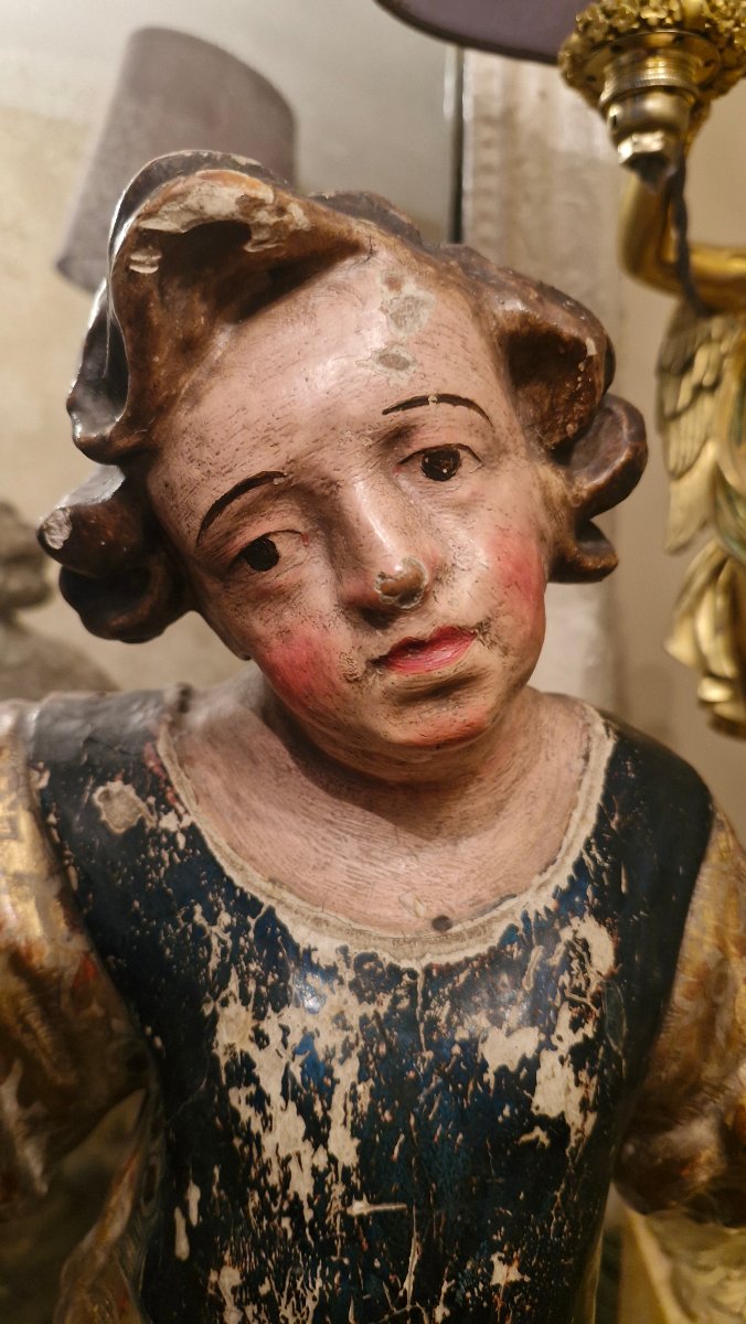 18th-century Polychrome Wooden Carved Angel -photo-4