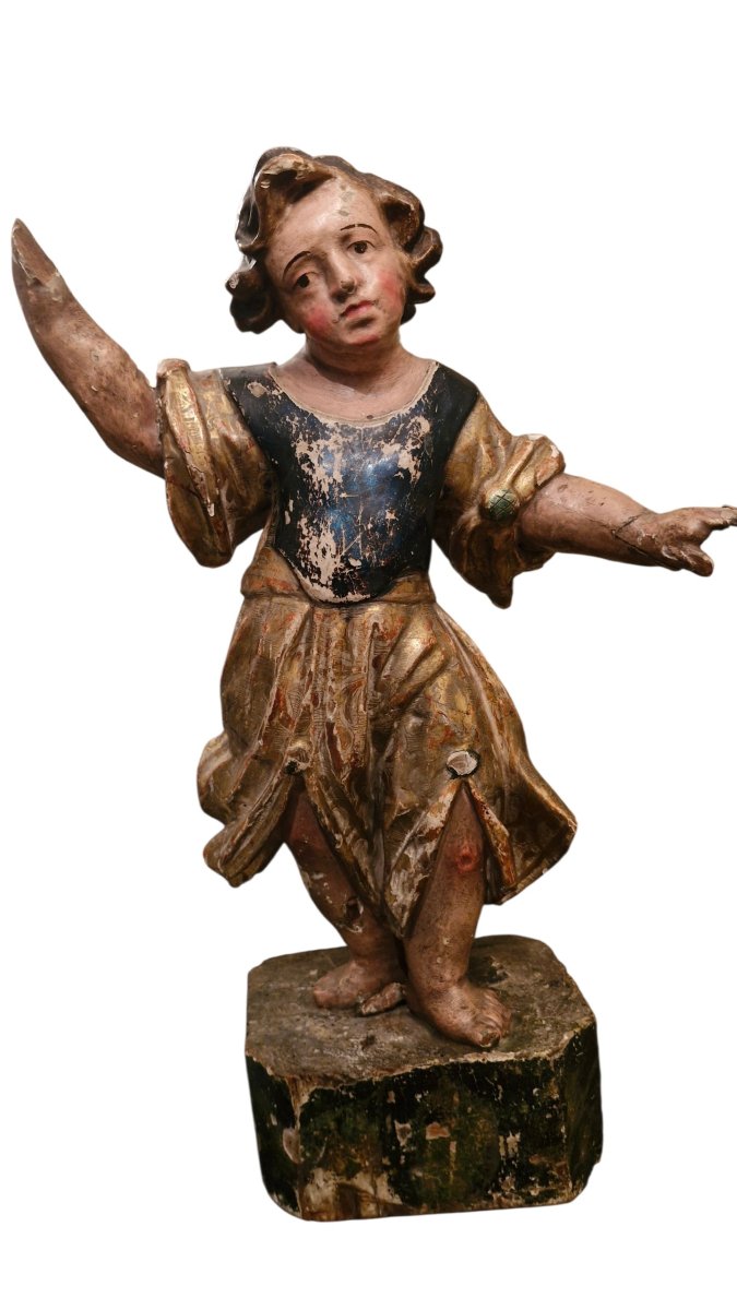 18th-century Polychrome Wooden Carved Angel 