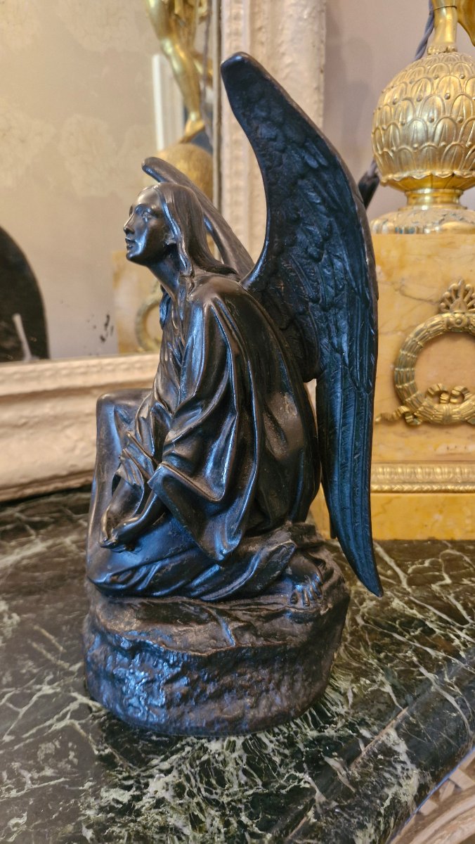 Ange agenouillé, bronze signé Théodore Gechter-photo-4