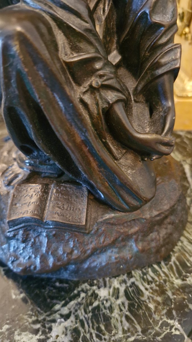 Ange agenouillé, bronze signé Théodore Gechter-photo-3