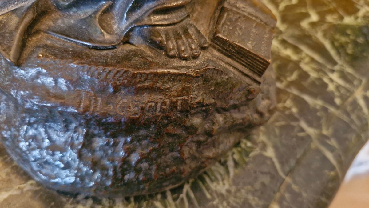 Ange agenouillé, bronze signé Théodore Gechter-photo-4