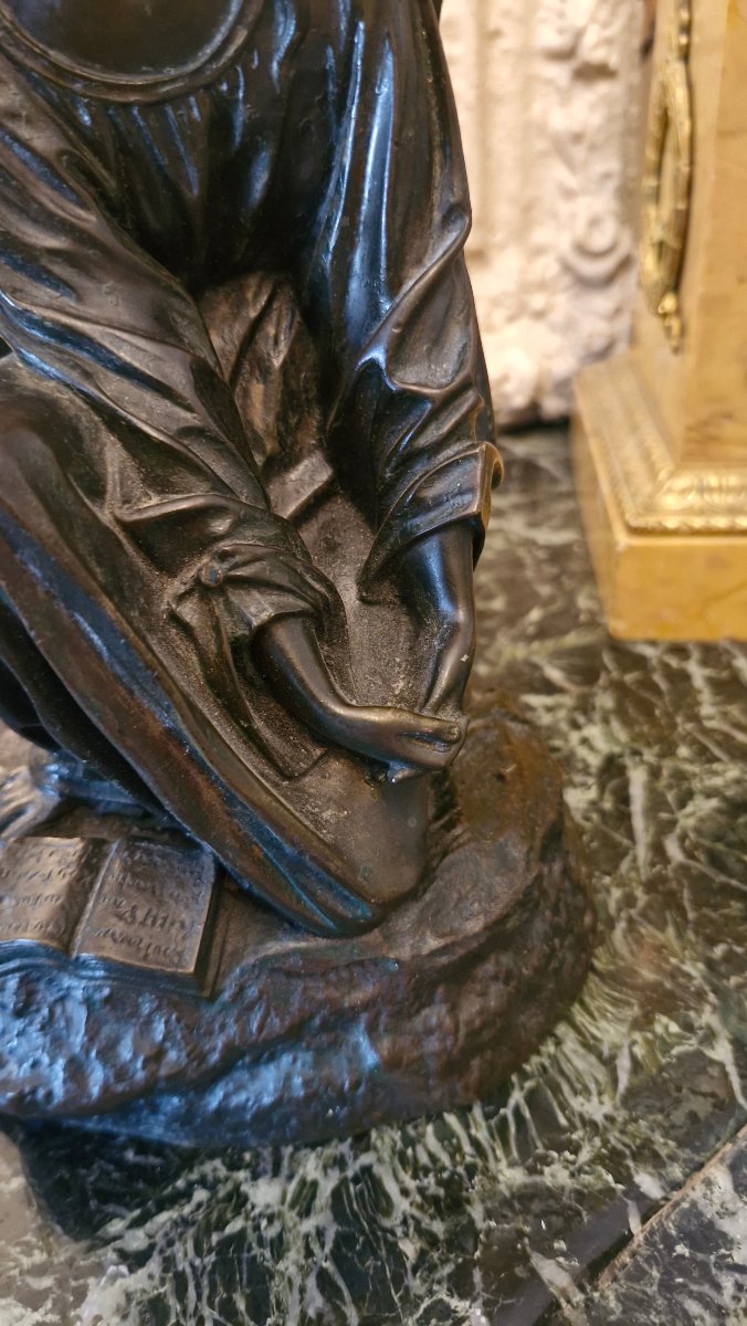 Ange agenouillé, bronze signé Théodore Gechter-photo-6