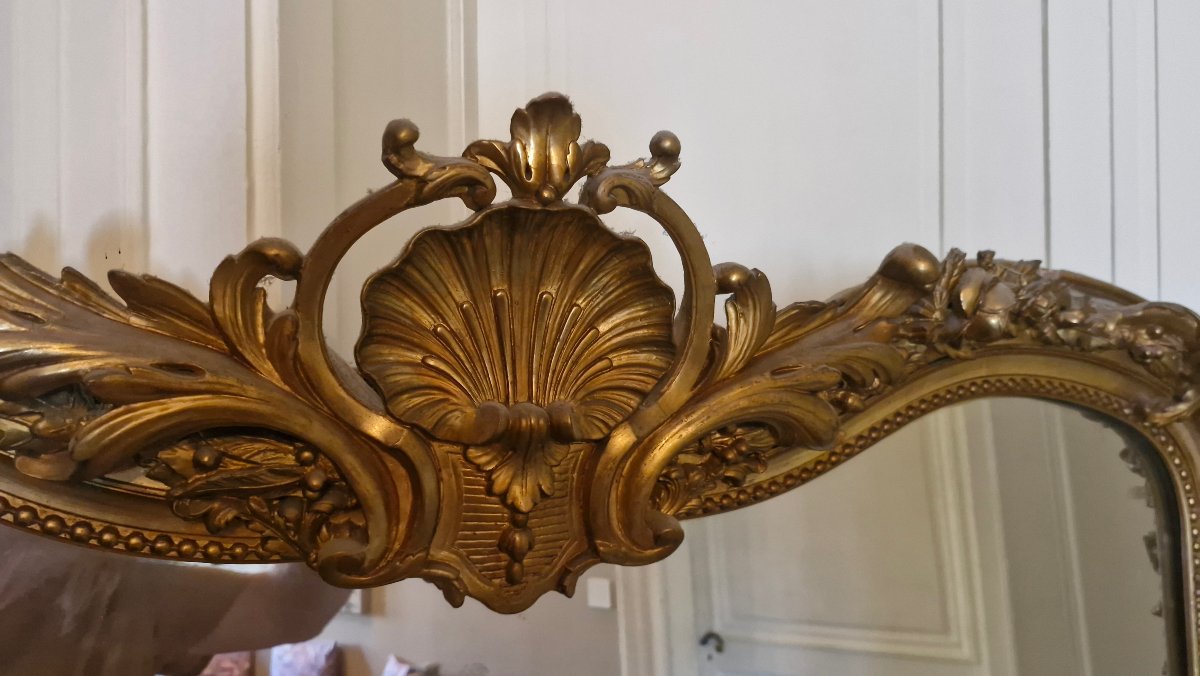 Miroir de cheminée doré d'époque Napoléon III -photo-2