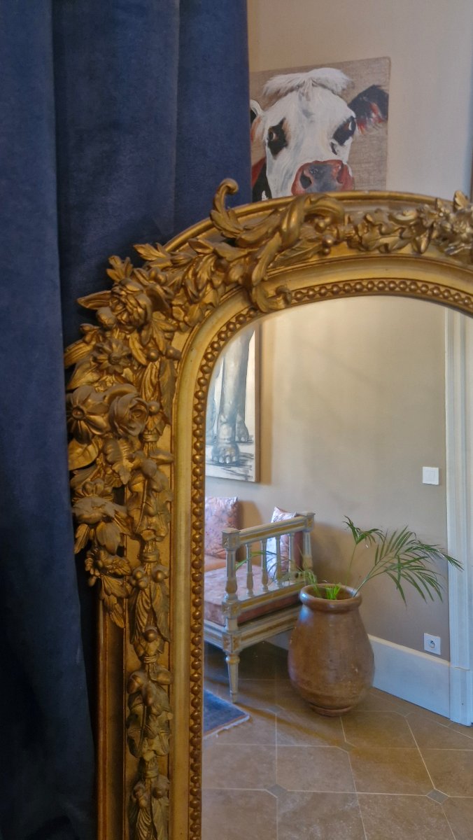 Miroir de cheminée doré d'époque Napoléon III -photo-1