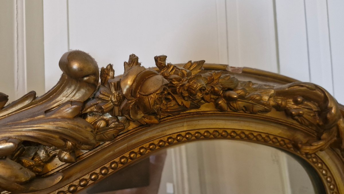 Miroir de cheminée doré d'époque Napoléon III -photo-3