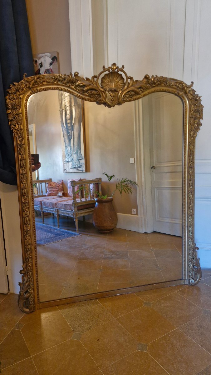 Miroir de cheminée doré d'époque Napoléon III 