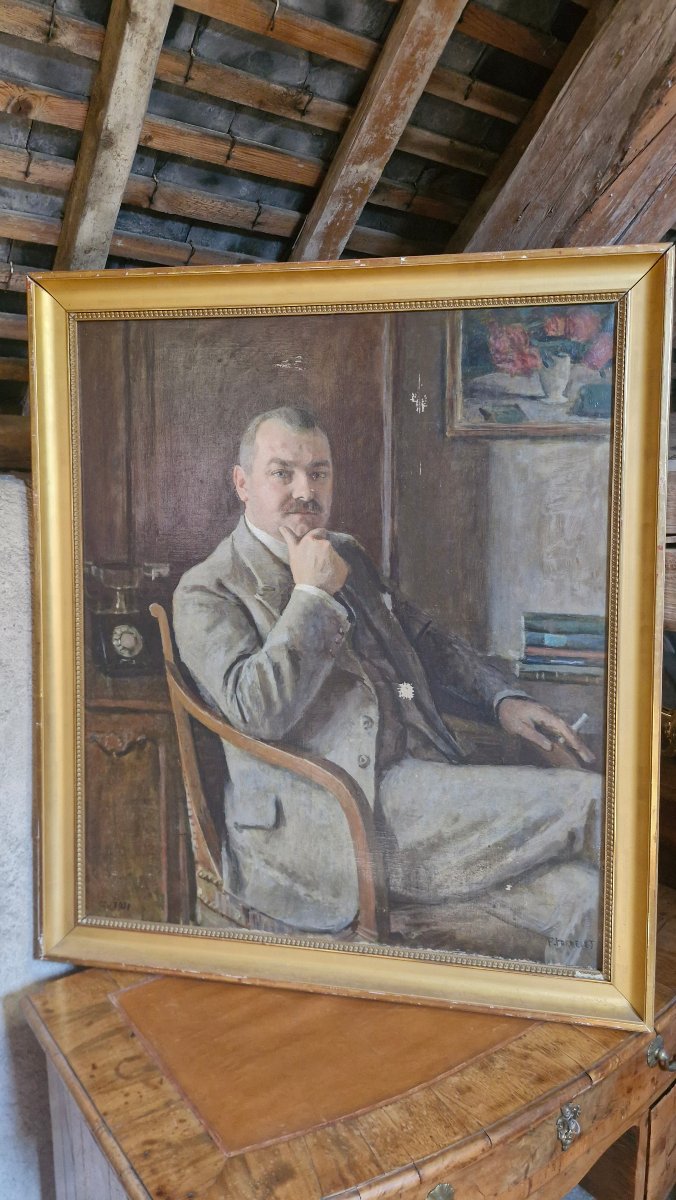 Portrait Of A Man, Oil On Canvas-photo-3