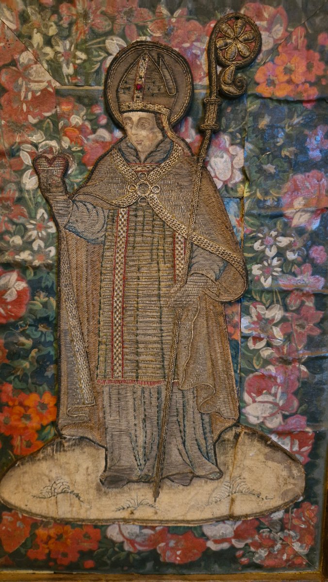 Embroidery Depicting A Bishop, 18th Century -photo-3