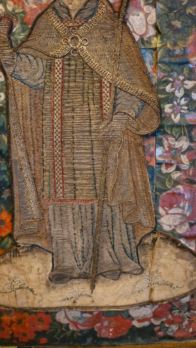 Embroidery Depicting A Bishop, 18th Century -photo-6