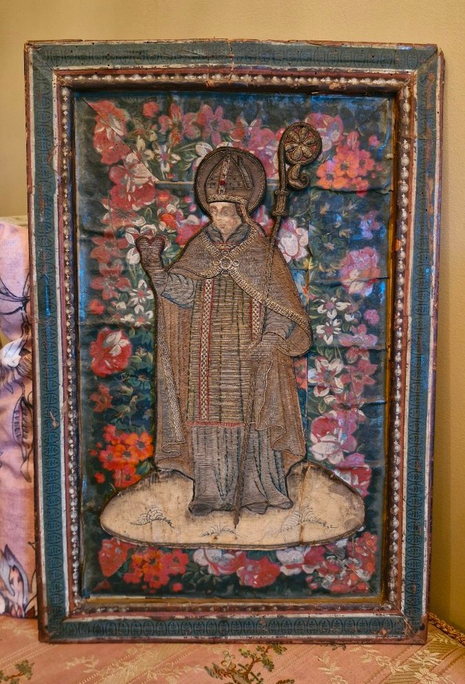 Embroidery Depicting A Bishop, 18th Century 