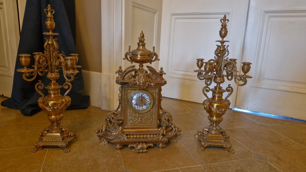 Garniture de cheminée en bronze Napoléon III -photo-2