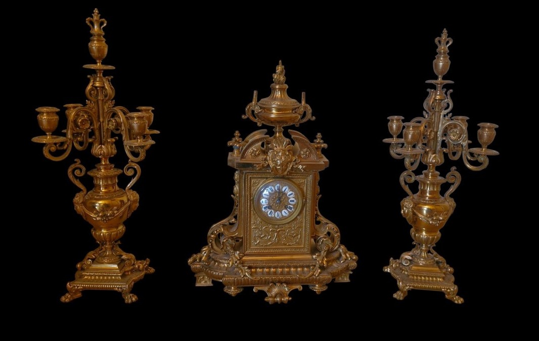 Garniture de cheminée en bronze Napoléon III 