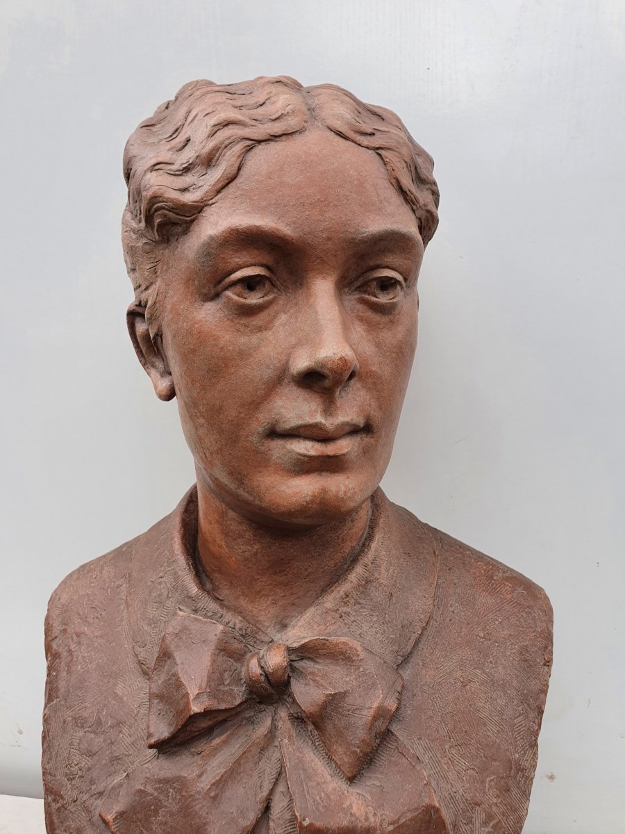 Bust Of Woman In Terracotta, XIXth S-photo-2