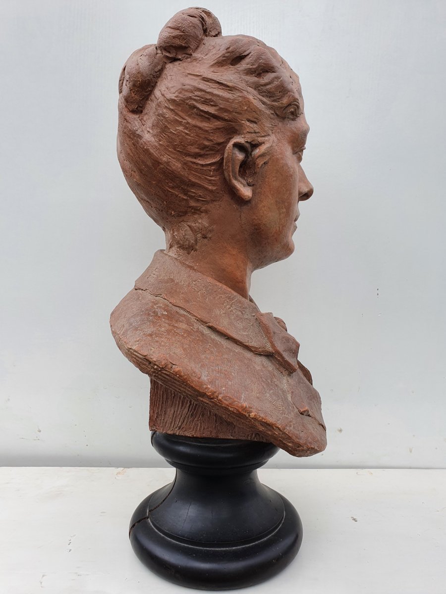 Bust Of Woman In Terracotta, XIXth S-photo-3