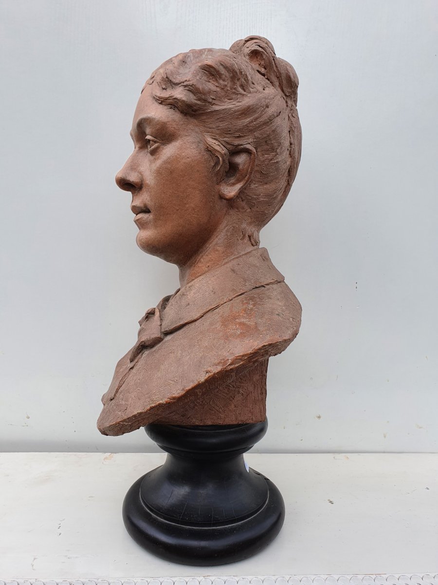 Buste De Femme En Terre Cuite, XIX ème S-photo-2