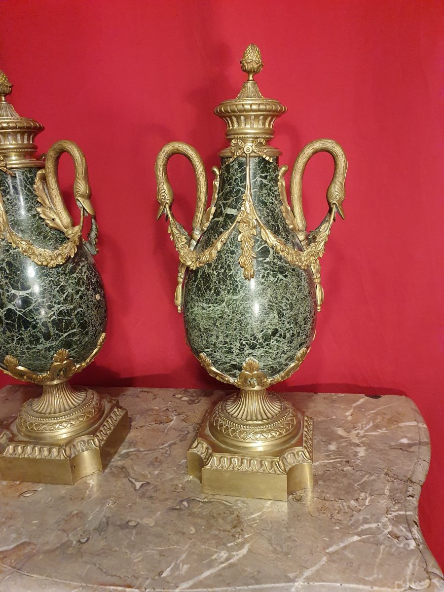 Pair Of Pot Covered In Marble And Bronze Louis XVI Style-photo-3