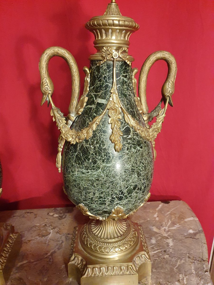 Pair Of Pot Covered In Marble And Bronze Louis XVI Style-photo-4