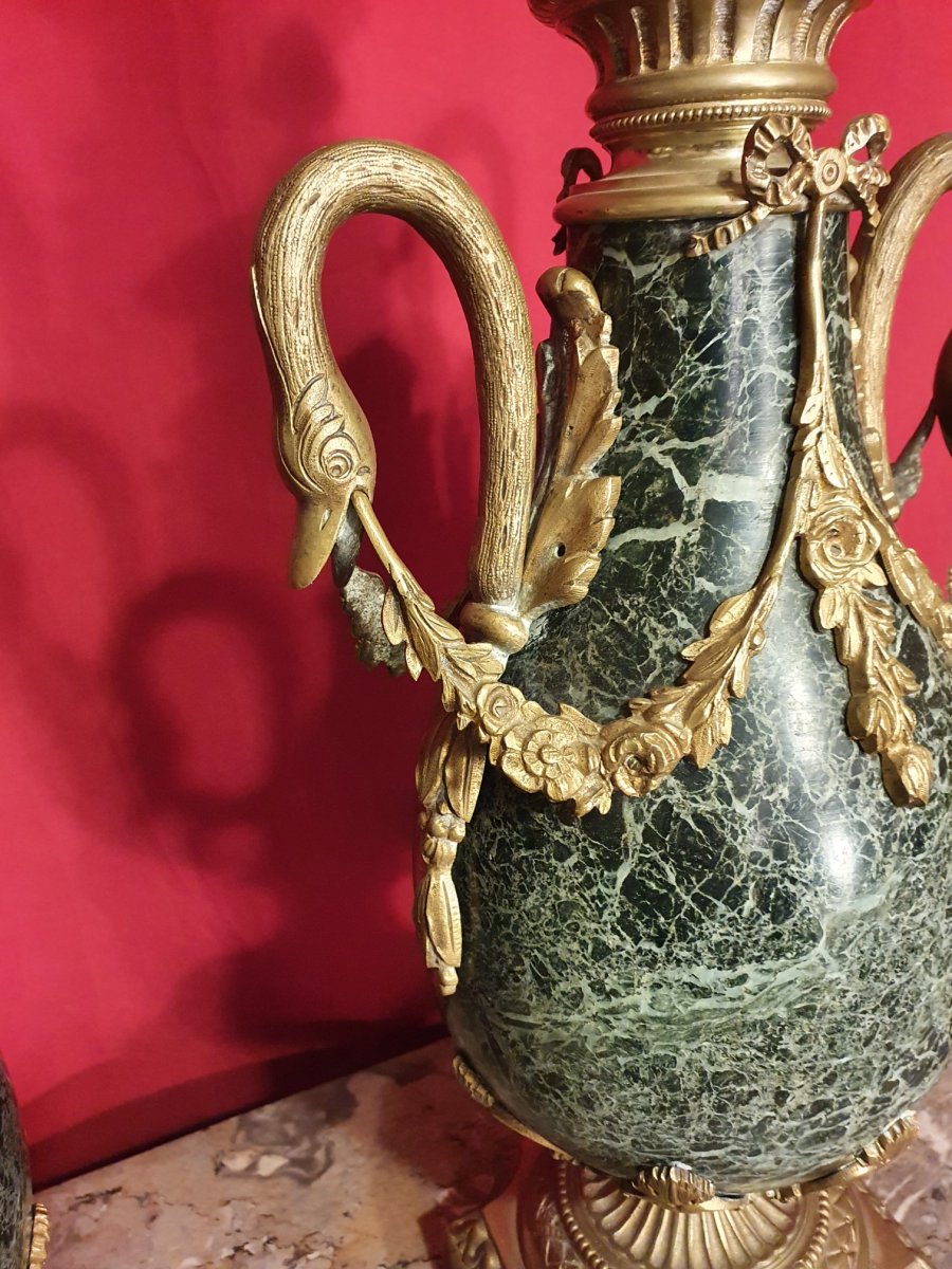 Pair Of Pot Covered In Marble And Bronze Louis XVI Style-photo-1