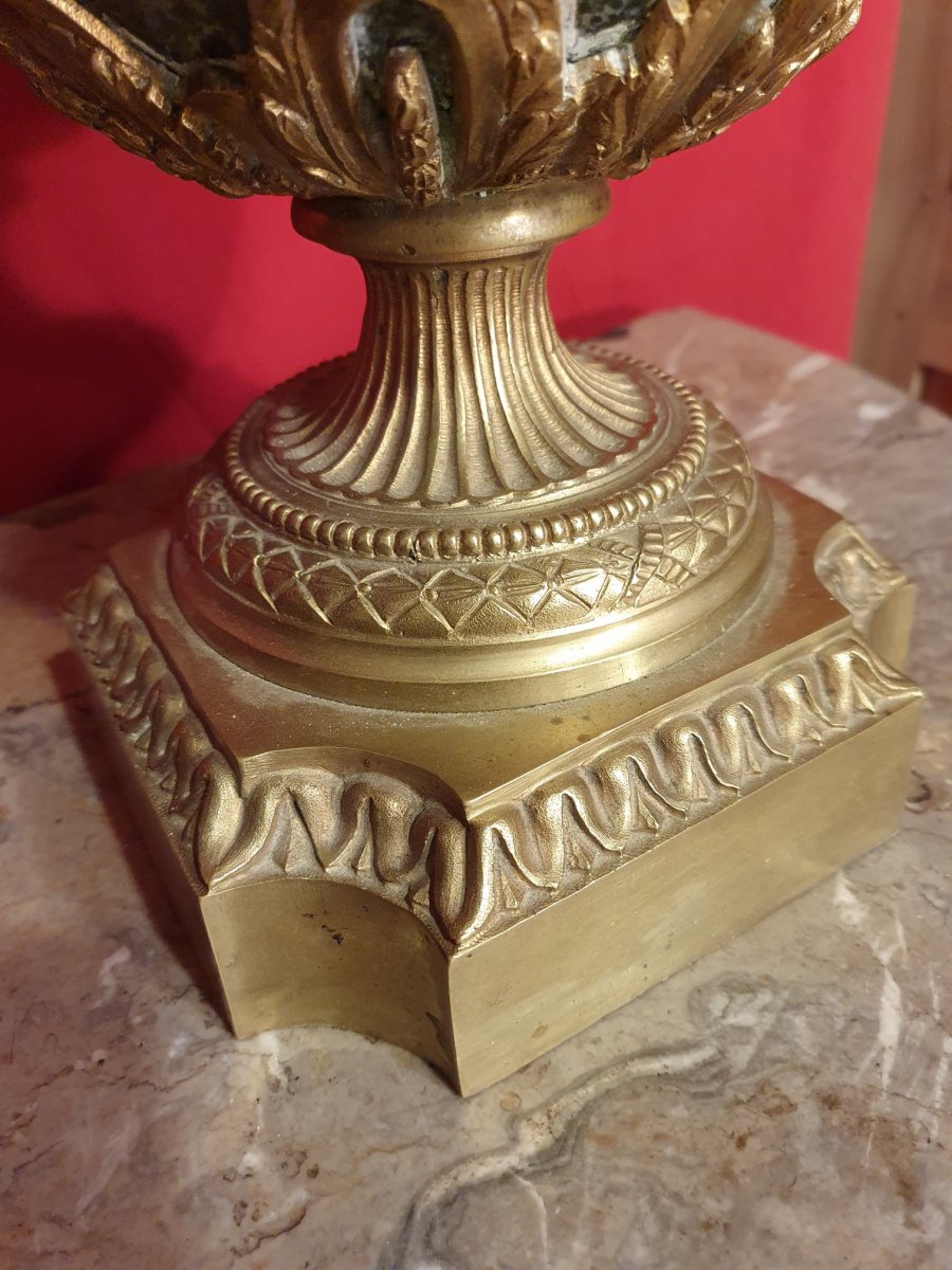 Pair Of Pot Covered In Marble And Bronze Louis XVI Style-photo-5