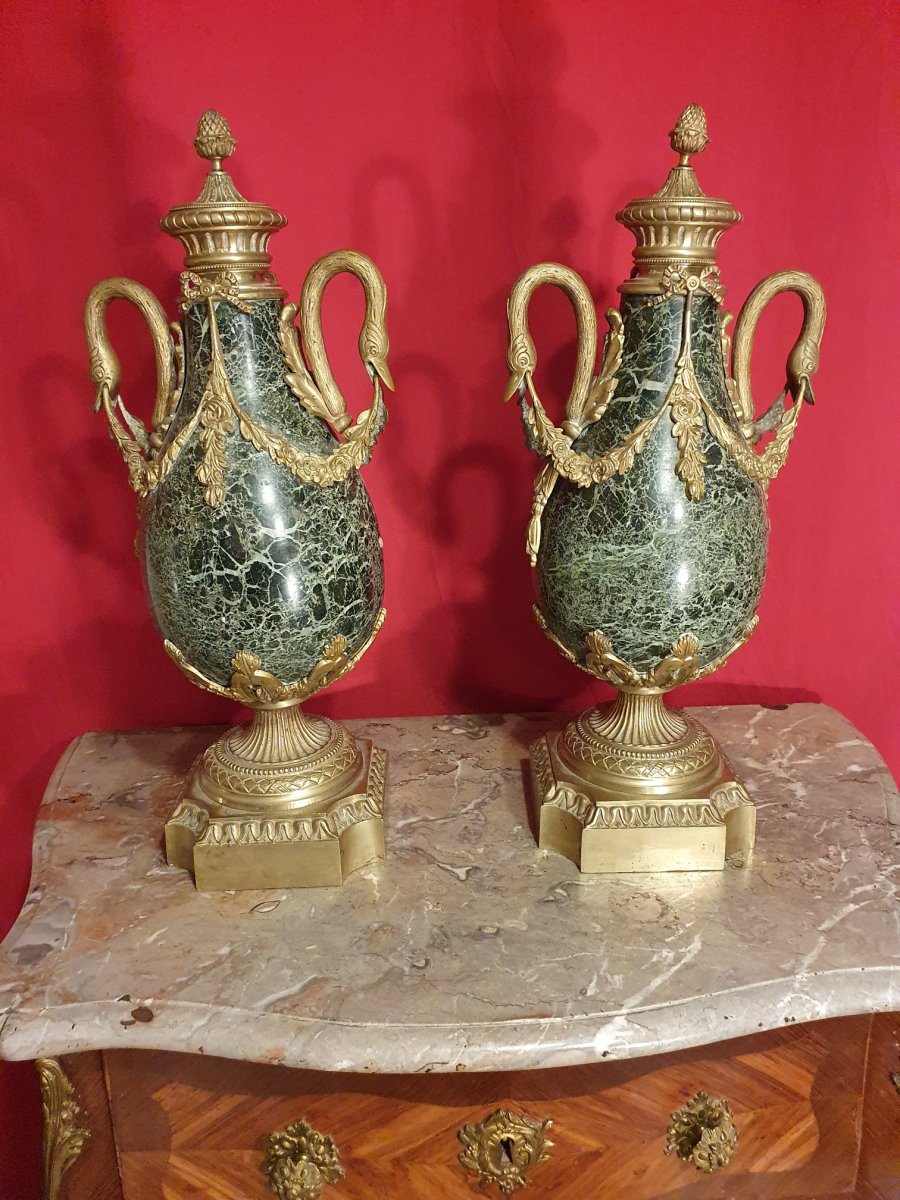 Pair Of Pot Covered In Marble And Bronze Louis XVI Style