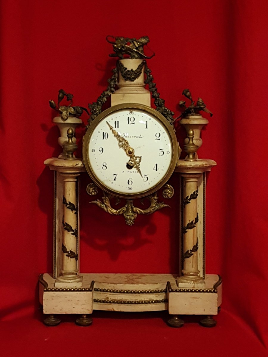 Louis XVI Clock, Patinated Wood And Bronze
