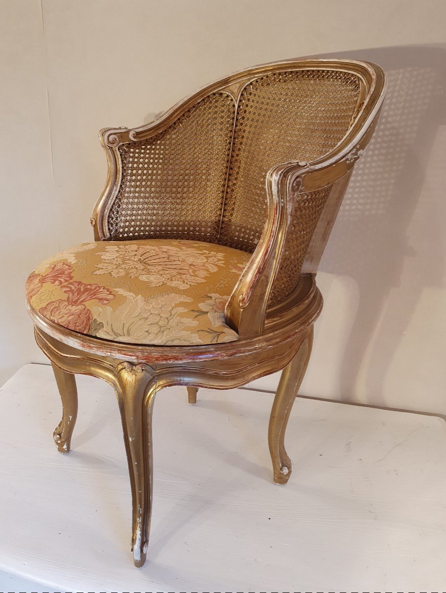 Fauteuil De Bureau En Bois Doré Napoléon III 