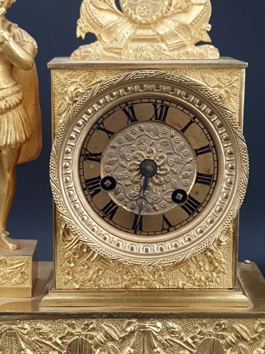 Horloge Empire En Bronze Doré, Hauteur 27 Cm-photo-1
