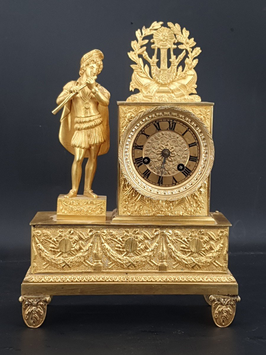 Horloge Empire En Bronze Doré, Hauteur 27 Cm