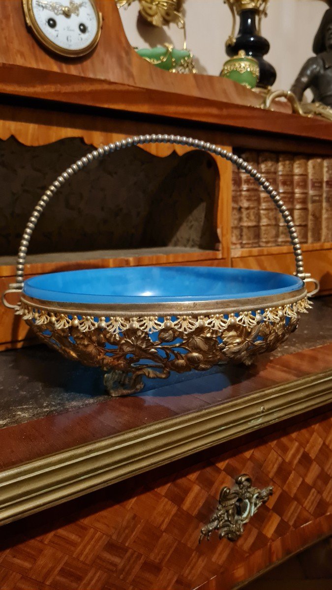 Blue Opaline Cup, Golden Metal Frame, XIXth S-photo-4