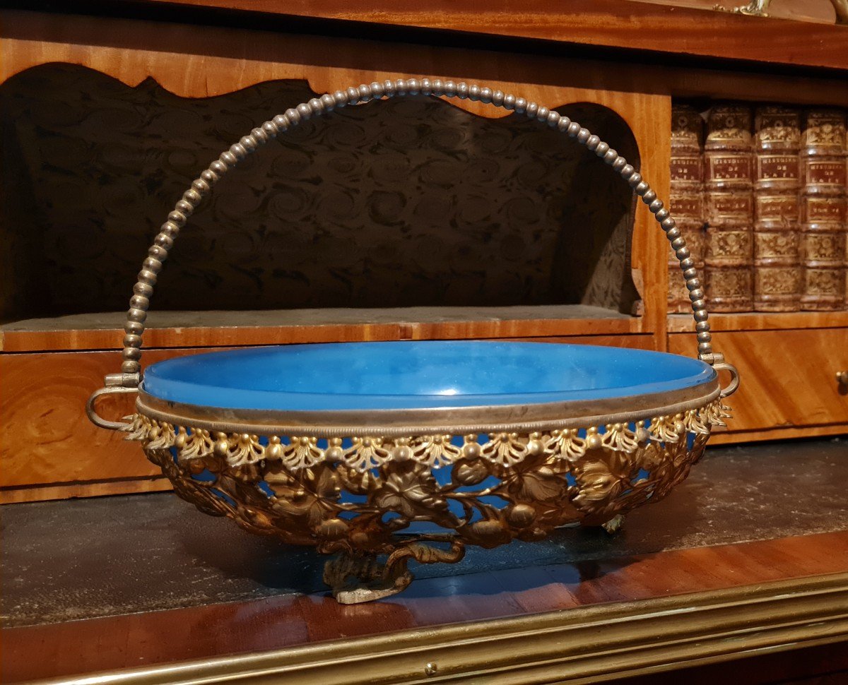 Coupe En Opaline Bleu, Monture En Métal Doré,  XIX ème S 