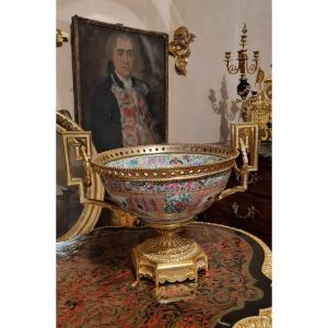 Canton Porcelain Centerpiece, Gilt Bronze Mount