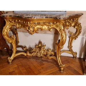 Large Console En Bois Doré Napoléon III 