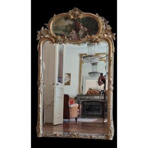 Trumeau Mirror In Patinated Golden Wood, Napoleon III