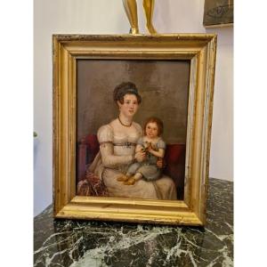 Painting Mother And Her Child 19th C