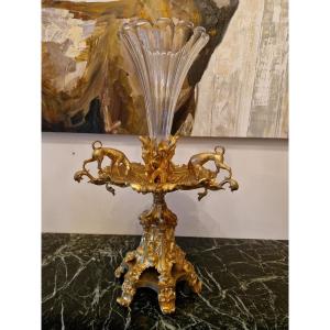 Napoleon III Bronze And Crystal Centerpiece 