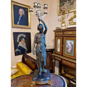 Large Antique Woman Torchiere